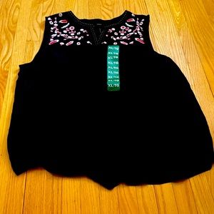 Dalia black floral sleeveless peasant blouse